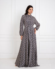 PRINTED COTTON FLOWY DRESS -BLUE BLACK