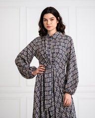 PRINTED COTTON FLOWY DRESS -BLUE BLACK