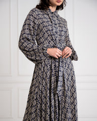 PRINTED COTTON FLOWY DRESS -BLUE BLACK