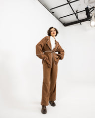 STRIPPED LINEN PANTS -CAFE