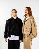 Cargo Sweatshirt with Hoodie-BLACK