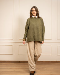 STRAIGHT GABARDINE PANTS -BEIGE