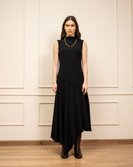 SLEEVELESS HIGH LOW DRESS-BLACK