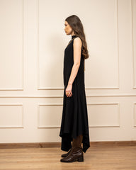 SLEEVELESS HIGH LOW DRESS-BLACK