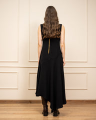 SLEEVELESS HIGH LOW DRESS-BLACK