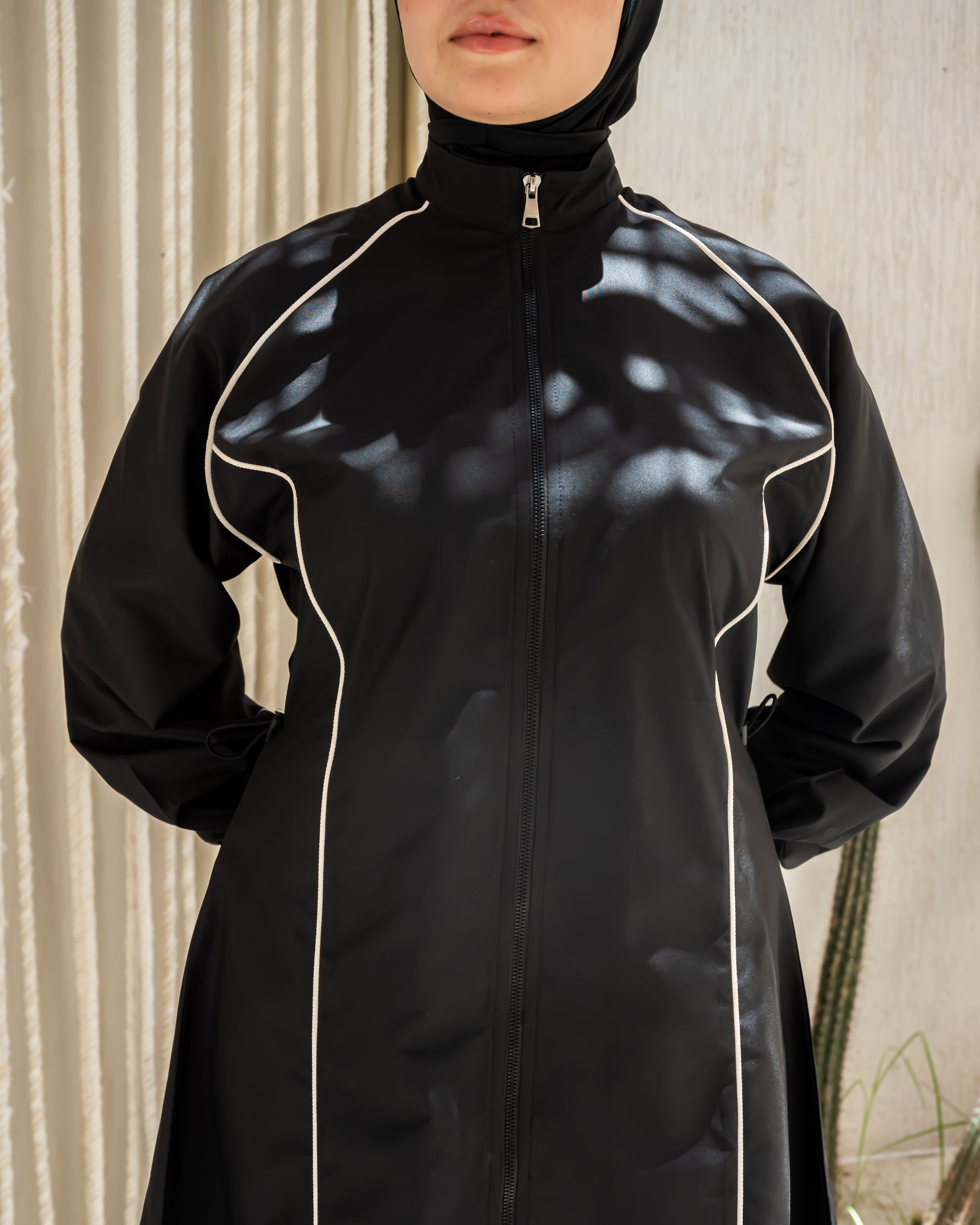STRIPPED LONG SWIMTOP-BLACK ( TOP ONLY )