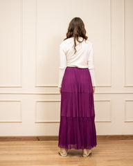 LAYERED CHIFFON PLISSE SKIRT-Burgundy