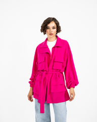 WITH POCKETS LINEN JACKET -Fuchia