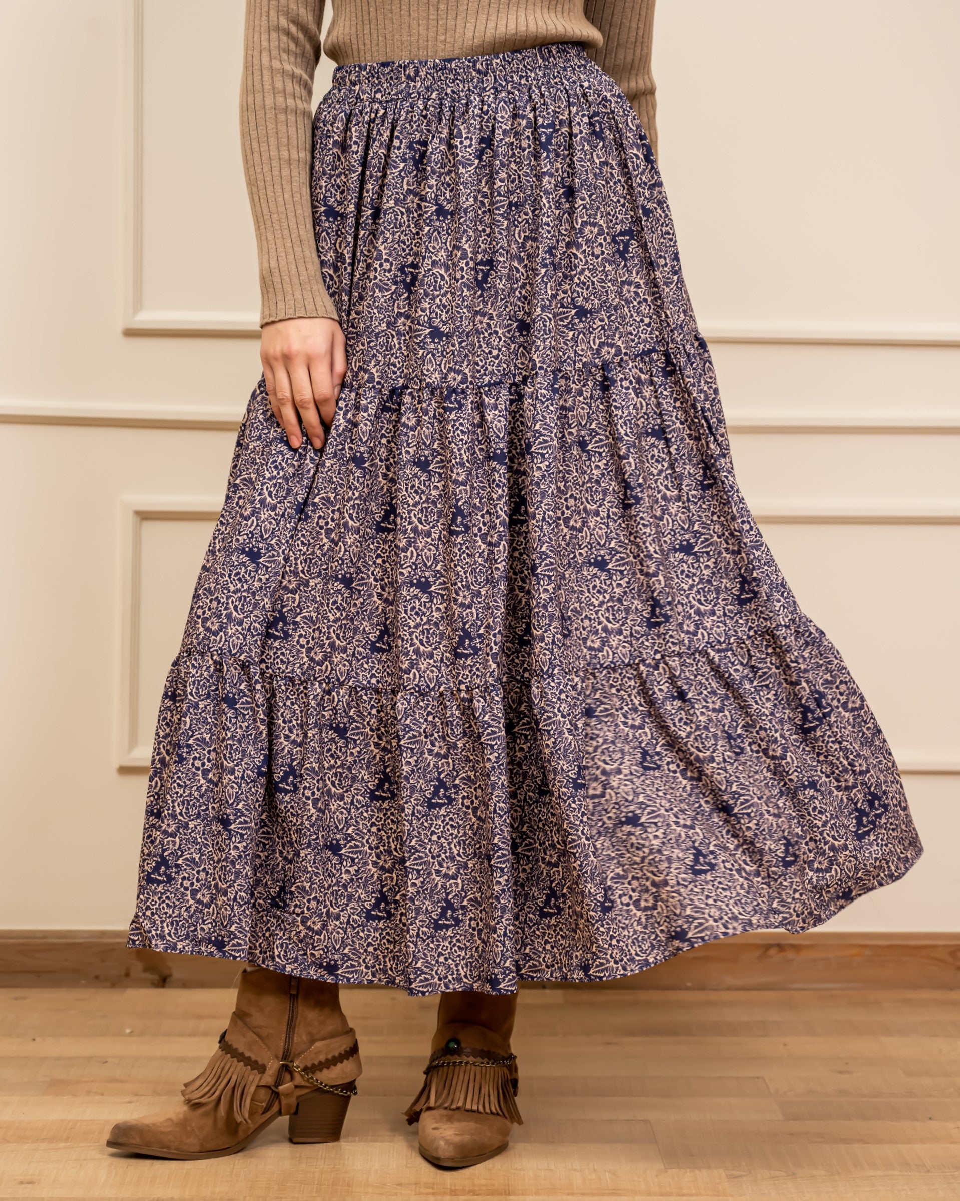 RUFFLE SKIRT-BLUE BLACK