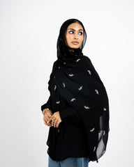 EMBROIDERED CHIFFON SCARF -BLACK