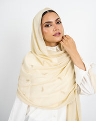 EMBROIDERED CHIFFON SCARF -BEIGE