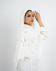 EMBROIDERED CHIFFON SCARF -WHITE