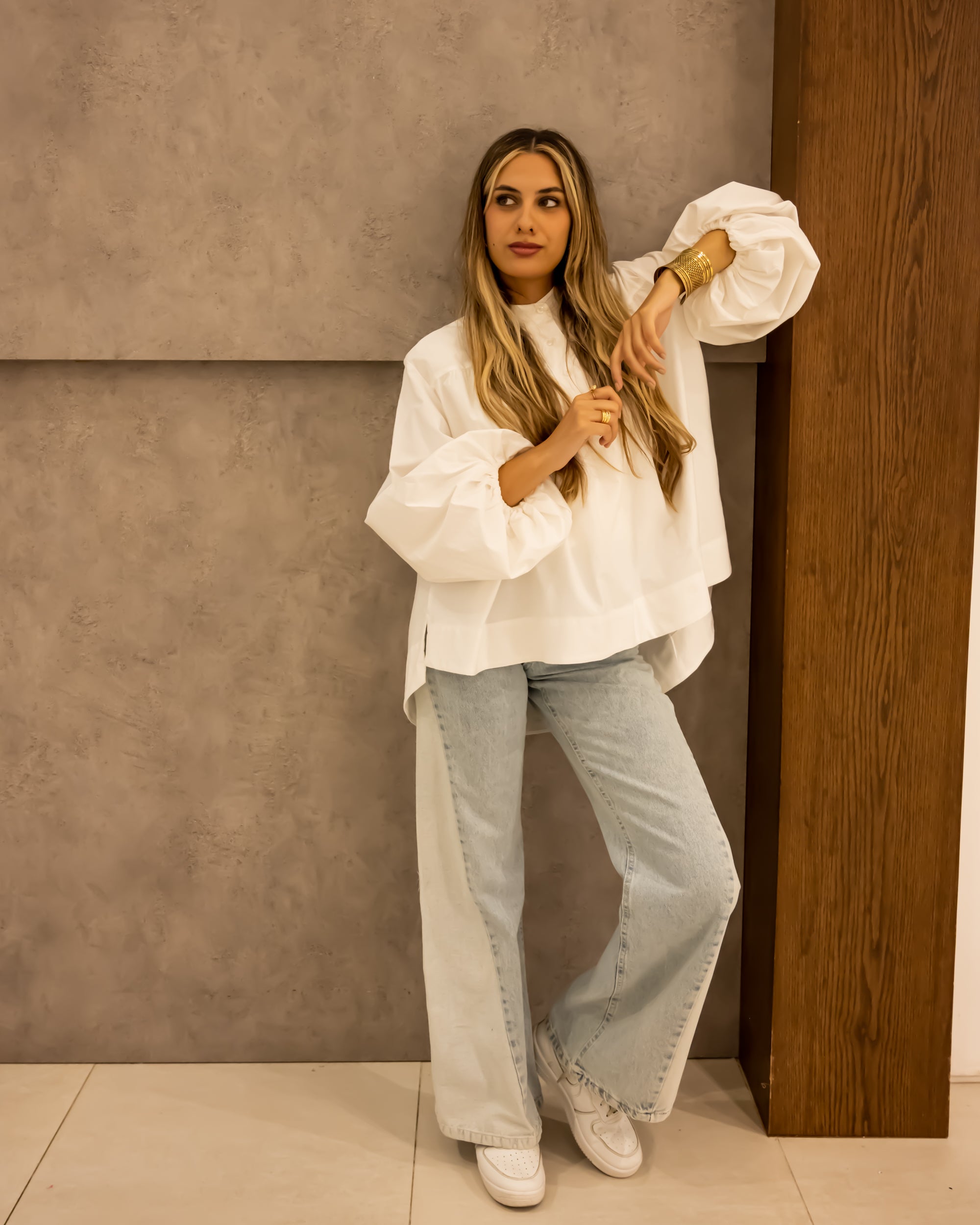 PLAIN OVERSIZED COTTON BLOUSE-WHITE