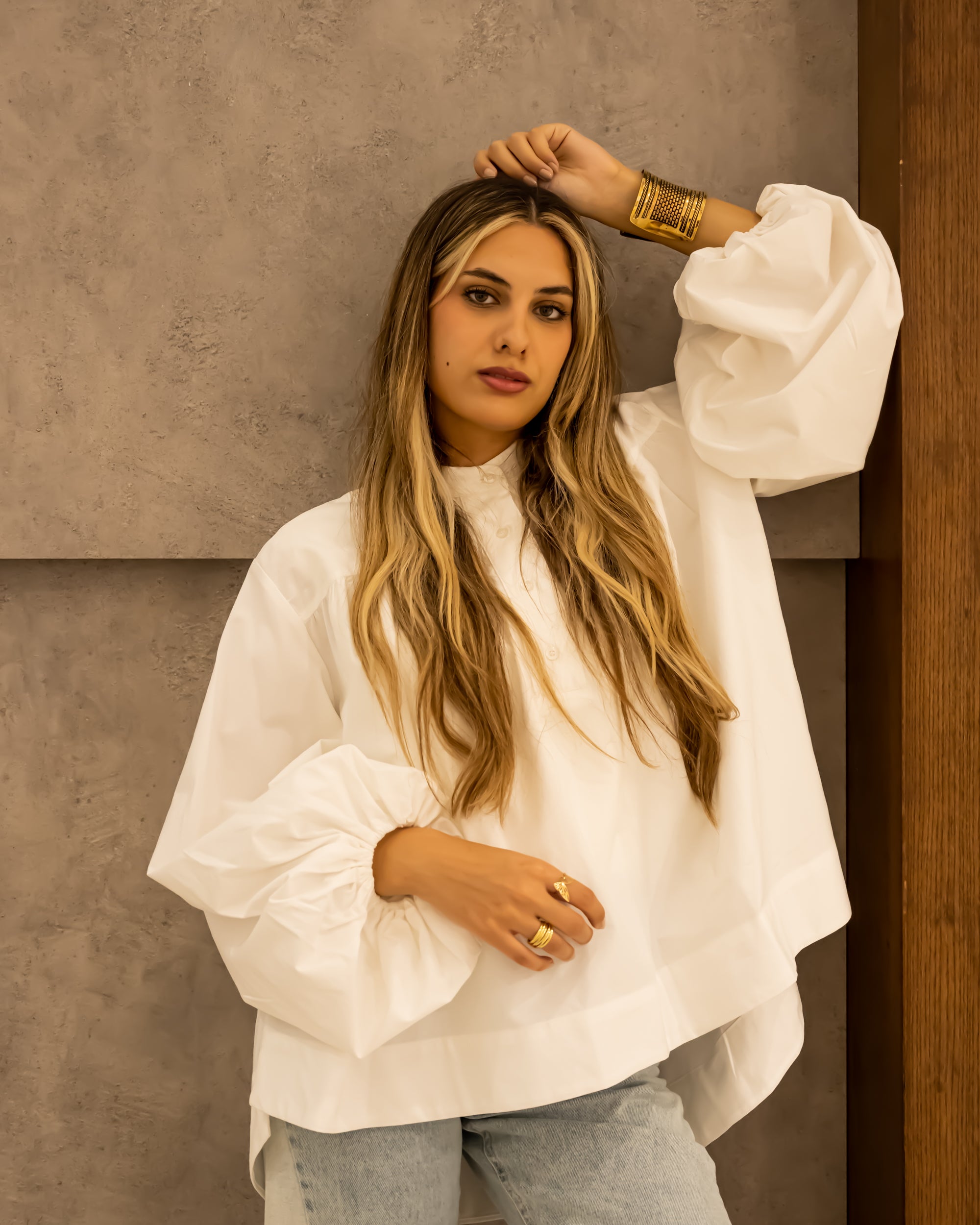 PLAIN OVERSIZED COTTON BLOUSE-WHITE