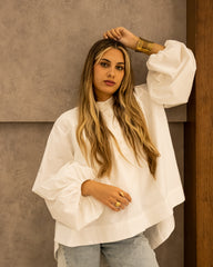 PLAIN OVERSIZED COTTON BLOUSE-WHITE