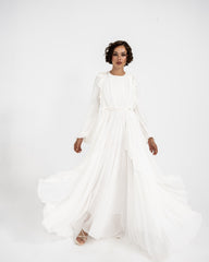 RUFFLE CHIFFON DRESS -OFF WHITE