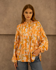 PRINTED COTTON BLOUSE -LIGHT ORANGE