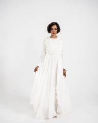 RUFFLE CHIFFON DRESS -OFF WHITE