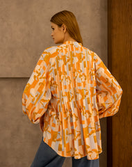 PRINTED COTTON BLOUSE -LIGHT ORANGE