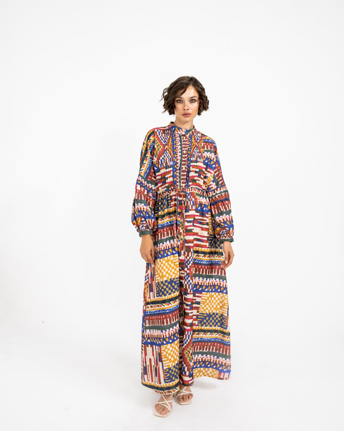 PRINTED LINEN DRESS-MIXED