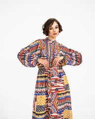 PRINTED LINEN DRESS-MIXED