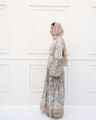 BORDER PRINT CHIFFON DRESS-OLIVE