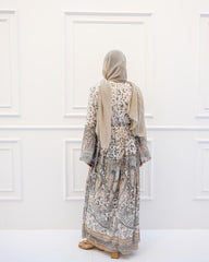 BORDER PRINT CHIFFON DRESS-OLIVE
