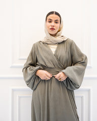 pleated chiffon dress-OLIVE