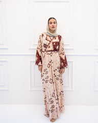 pattern chiffon dress-BEIGE