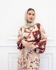 pattern chiffon dress-BEIGE