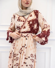 pattern chiffon dress-BEIGE