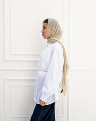 FITTED SHIRT WITH HANDMADE FLOWERED-WHITE