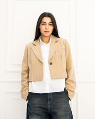 STRIPPED CROPPED BLAZER- BEIGE