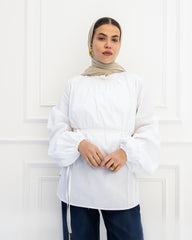 PLAIN BLOUSE WITH BELT-WHITE