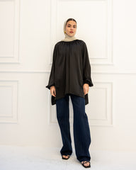 OVERSIZED SATIN BLOUSE -BLACK