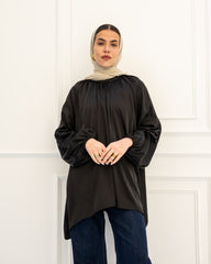 OVERSIZED SATIN BLOUSE -BLACK
