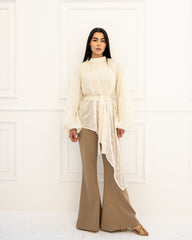 HIGH LOW CUTWORK BLOUSE-Light BEIGE