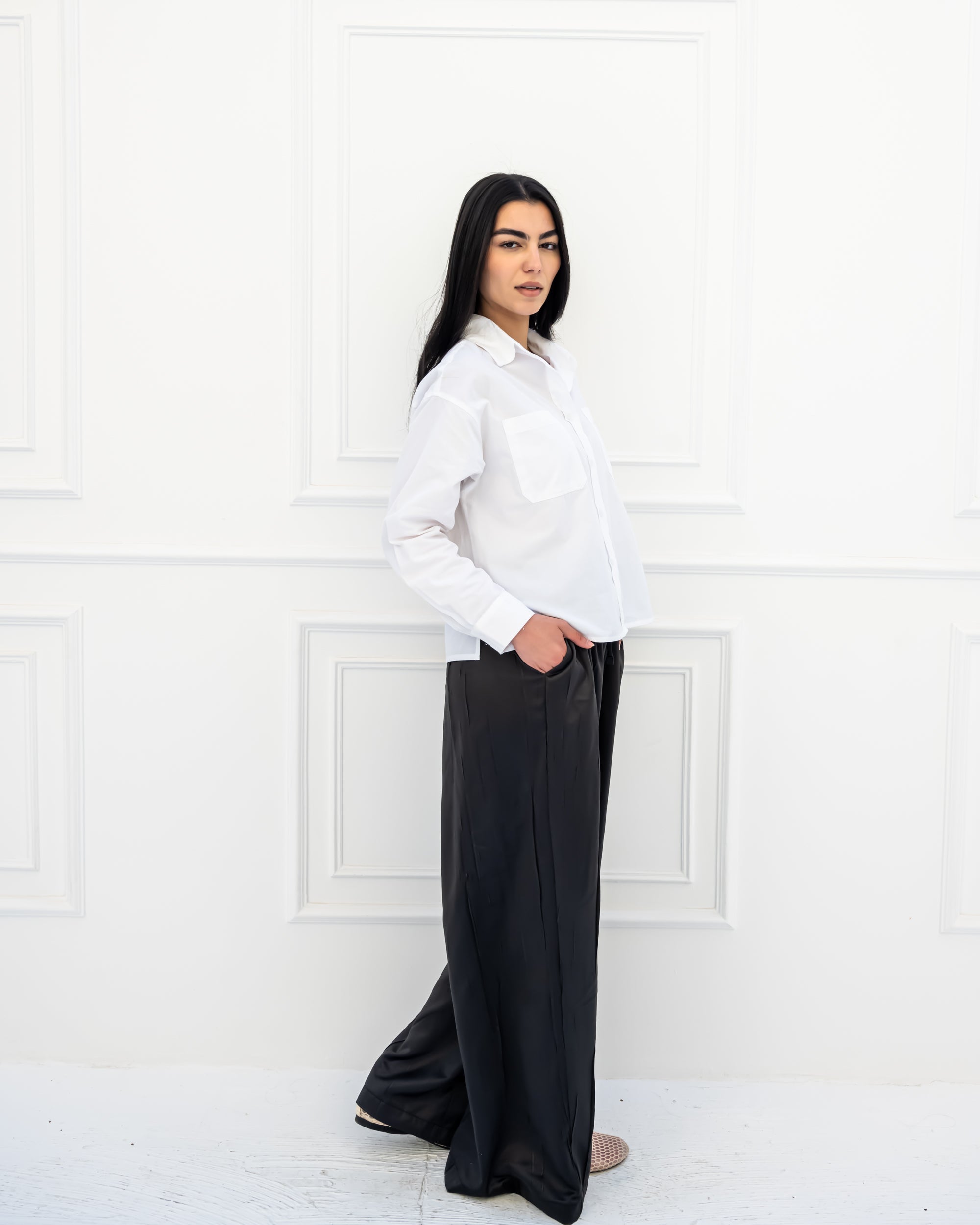 CRINKLE PANTS-BLACK