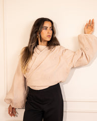 EMBROIDERED CROPPED BLOUSE -BEIGE