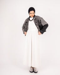 SLEEVELESS PLISSE DRESS-WHITE