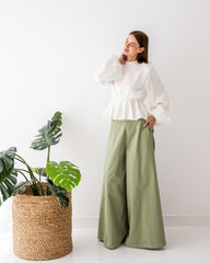 GABARDINE WIDE LEG PANTS