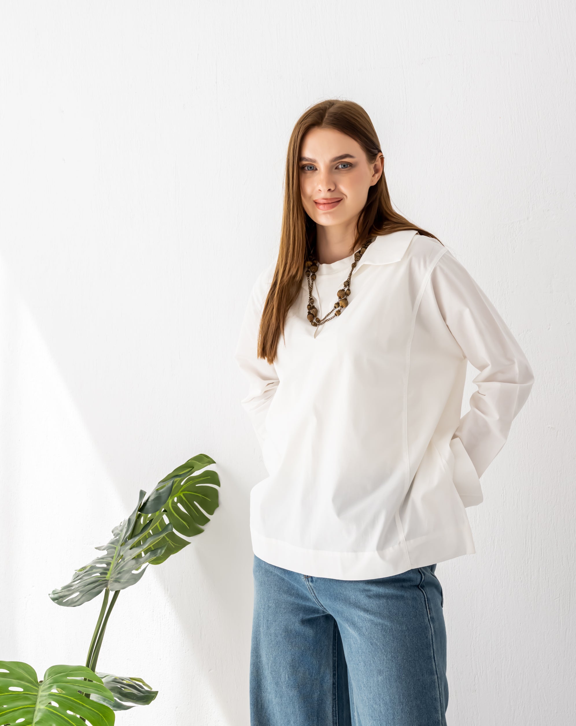 PLAIN OVERSIZED BLOUSE -OFF WHITE