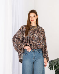 TIGER SATIN BLOUSE -BROWN
