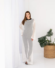 CUTWORK DRESS-OFF WHITE