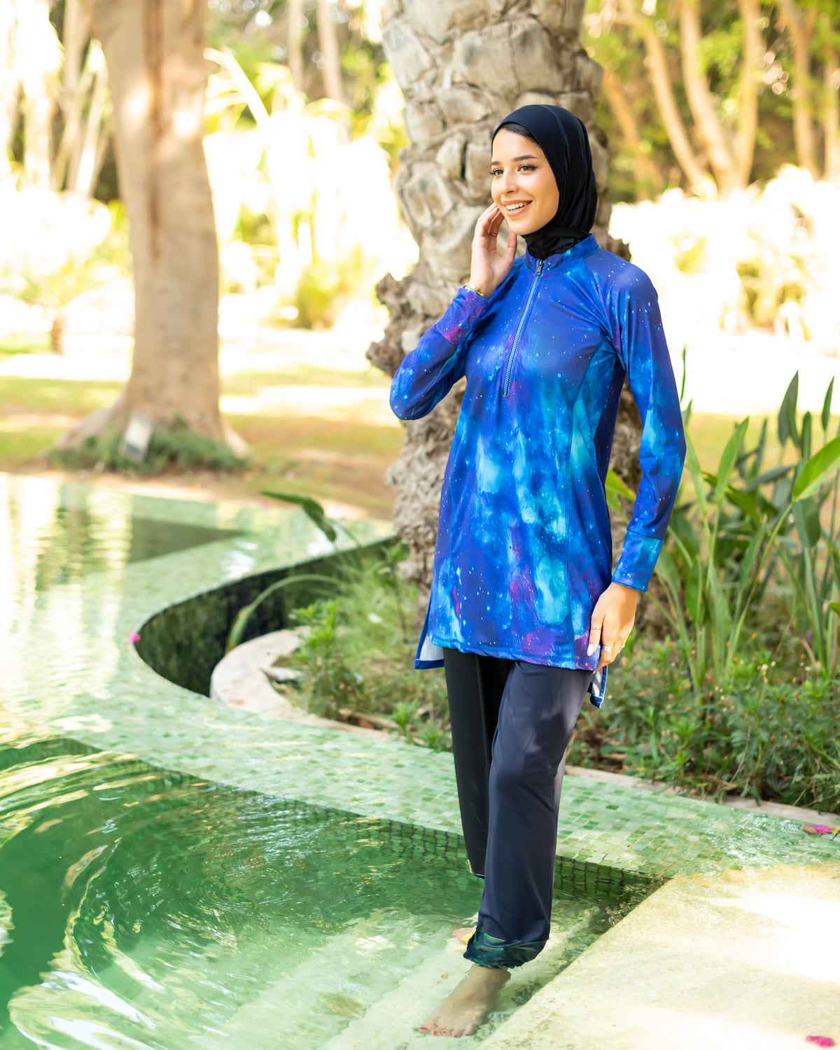 long nylon swimshirt-OCEAN BLUE