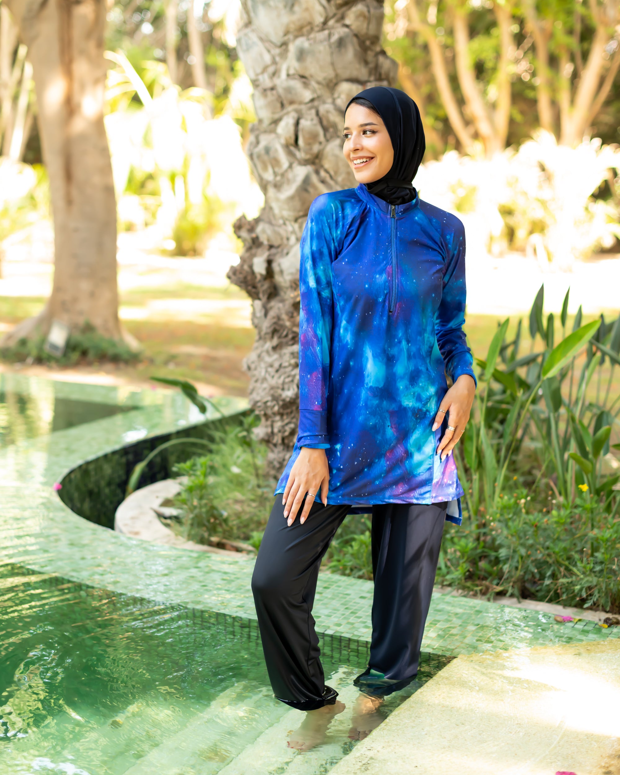 long nylon swimshirt-OCEAN BLUE