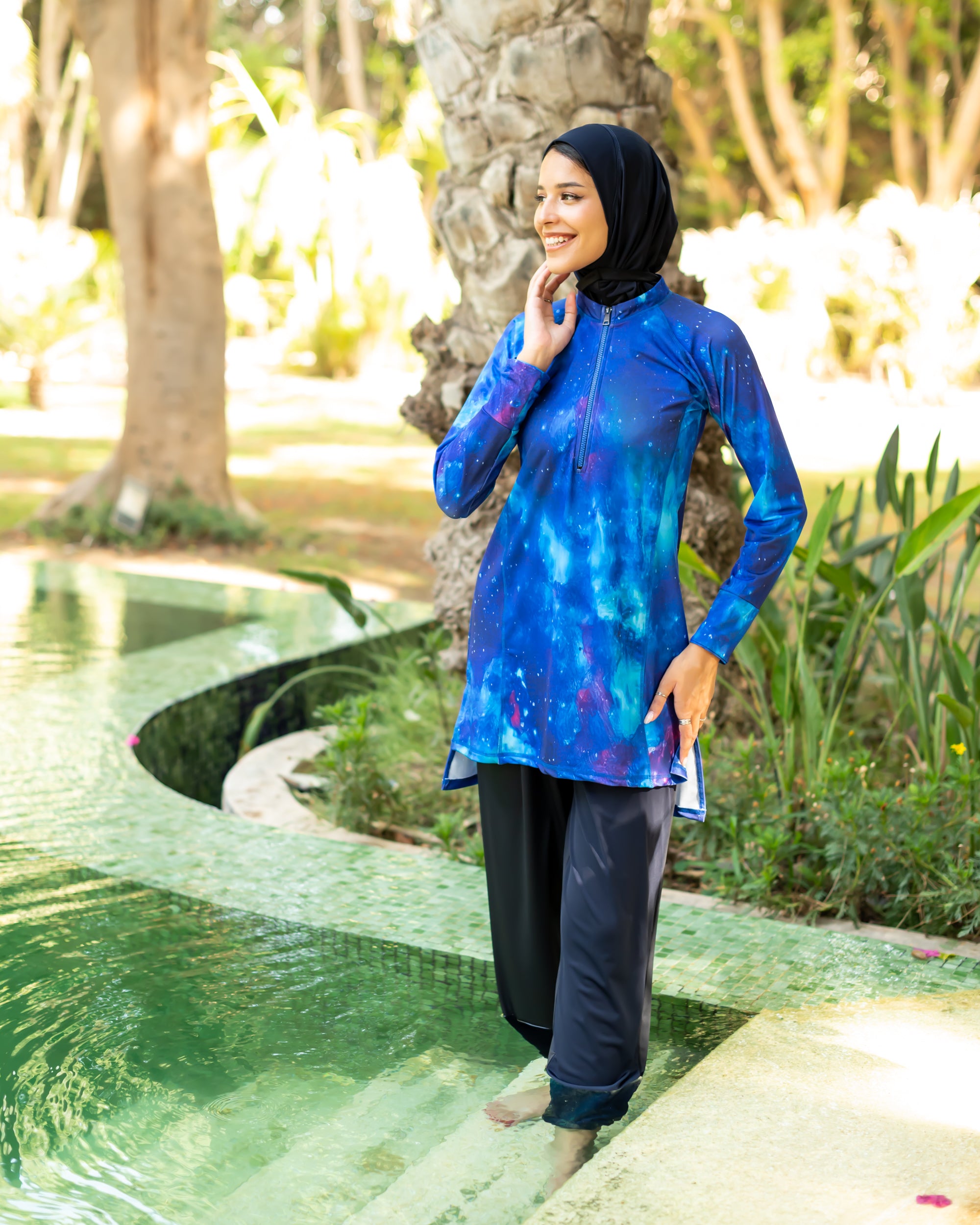 long nylon swimshirt-OCEAN BLUE