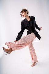 GLITTER WIDE LEG PANTS-NUDE
