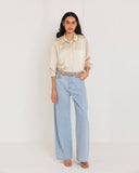 FITTED SATIN SHIRT-BEIGE