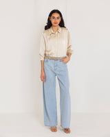 FITTED SATIN SHIRT-BEIGE